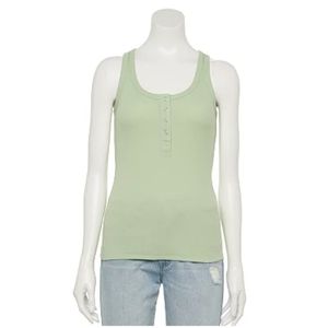 SO Snap Rib Henley Tank Top, Aiken Mint Green, Junior XL